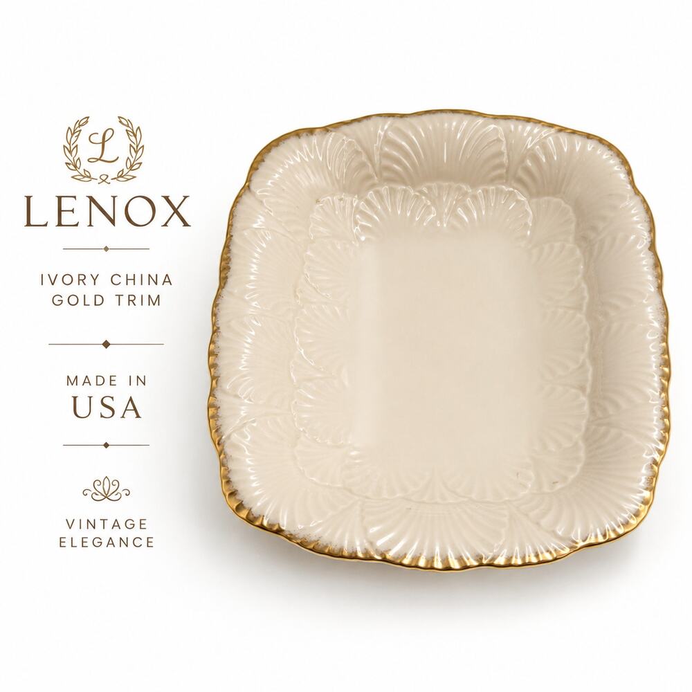Lenox Ivory Gold Trim Floral Embossed Serving Dish Candy Nut Bowl USA Vintage